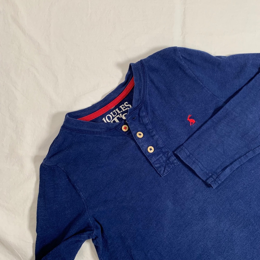 Joules Boy's Size 7/8 Blue Henley Long Sleeve Shirt Logo
